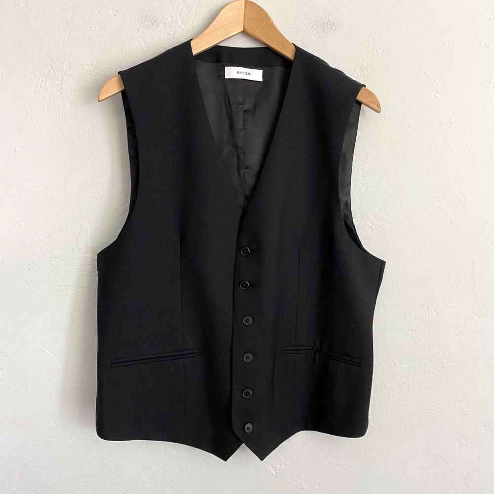 Reiss Bravo W Modern Suit Vest Men Size 41 Black Wool Formal New without Tags